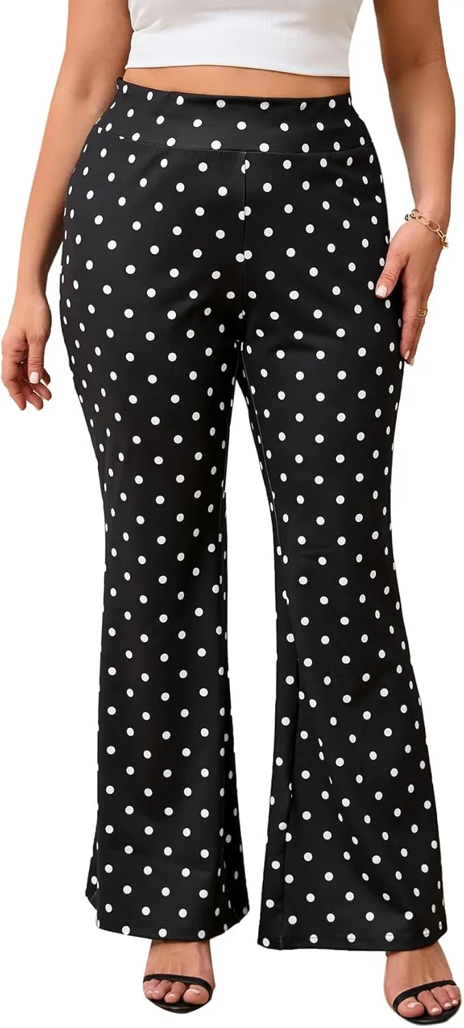 WDIRARA Women's Plus Size Elastic High Waist Flare Bell Bottom Ribbed Knit Long Pants