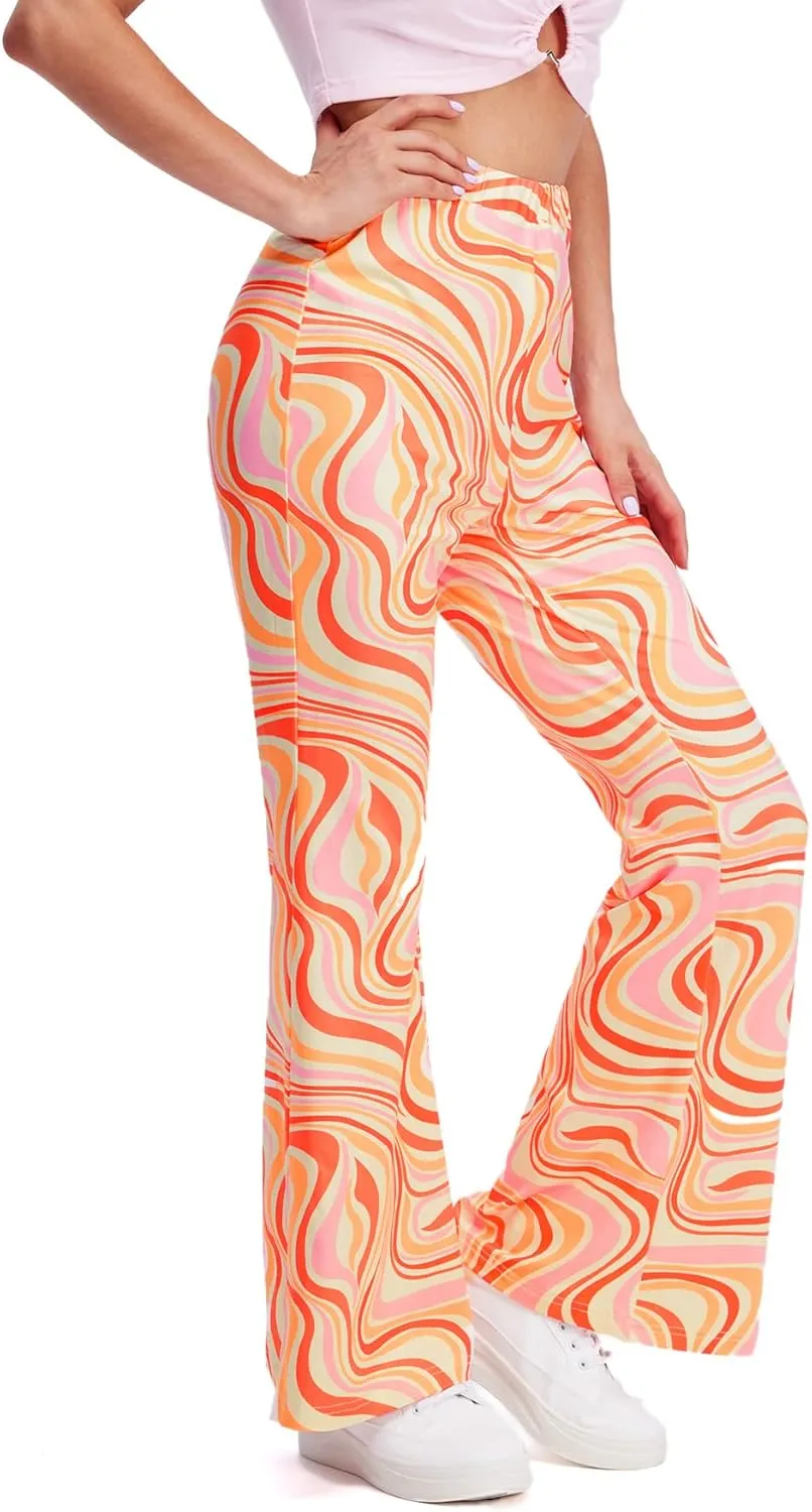 WDIRARA Women's Snakeskin High Waist Casual Flare Bell Bottom Stretch Long Pants