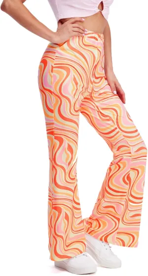WDIRARA Women's Snakeskin High Waist Casual Flare Bell Bottom Stretch Long Pants