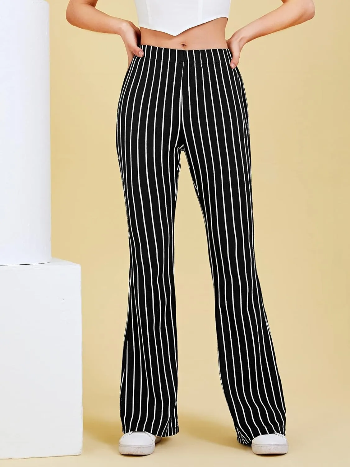 WDIRARA Women's Snakeskin High Waist Casual Flare Bell Bottom Stretch Long Pants