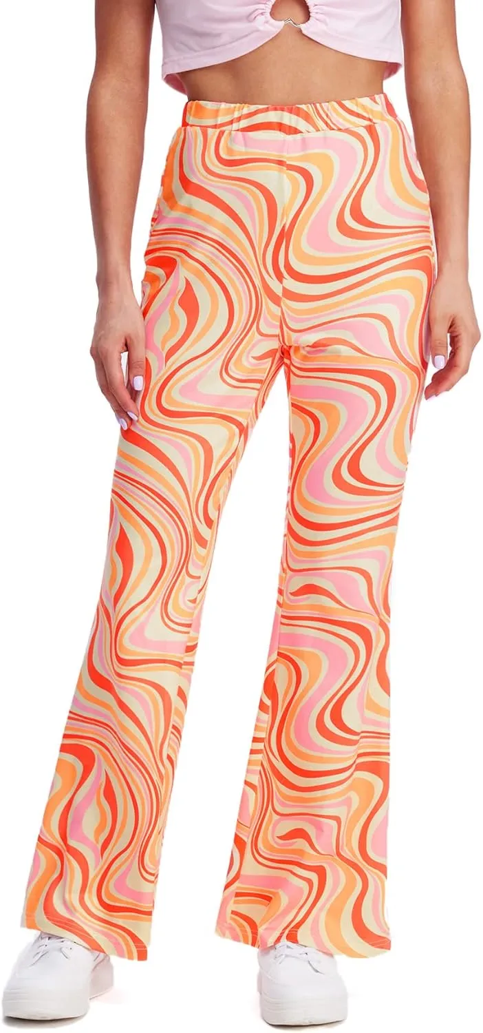 WDIRARA Women's Snakeskin High Waist Casual Flare Bell Bottom Stretch Long Pants