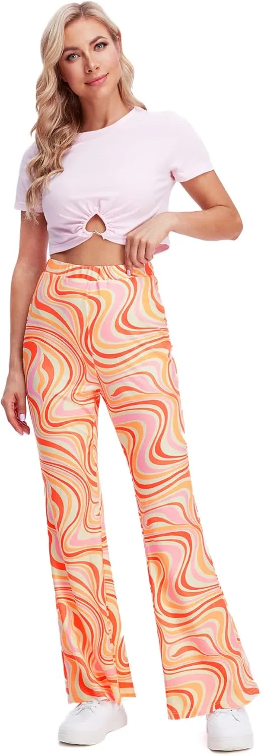 WDIRARA Women's Snakeskin High Waist Casual Flare Bell Bottom Stretch Long Pants