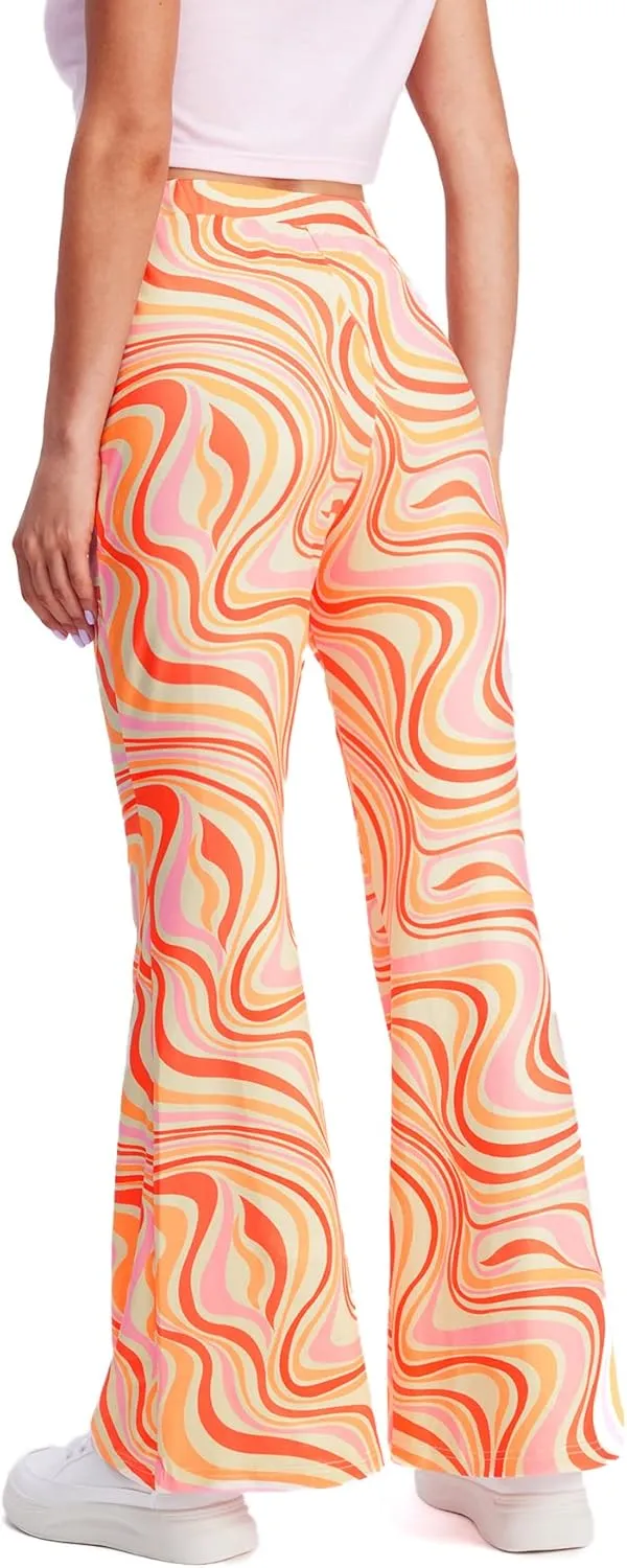 WDIRARA Women's Snakeskin High Waist Casual Flare Bell Bottom Stretch Long Pants