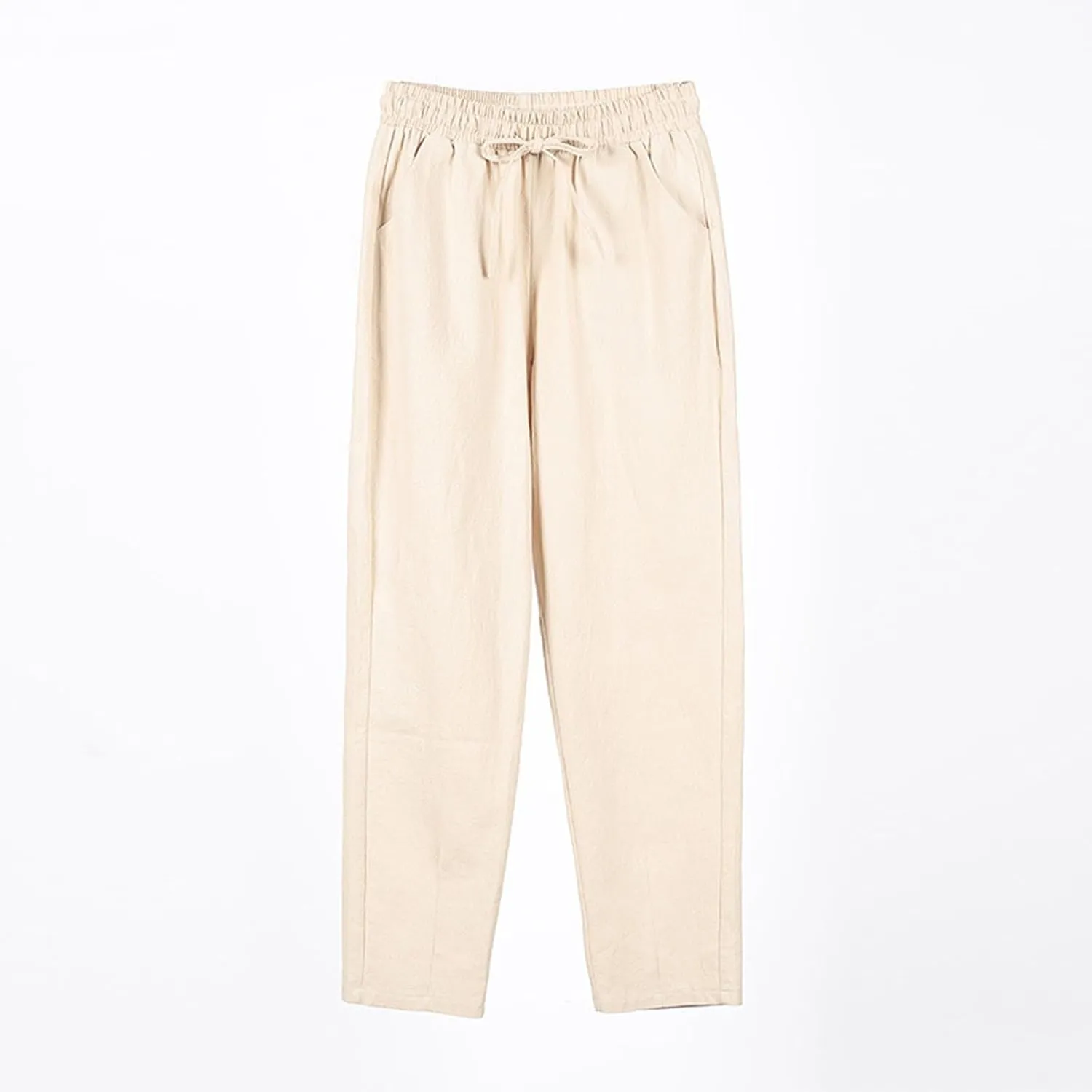White Pants Women Wide Leg Summer, Work Pants Cargo Cotton Linen Trousers with Pockets Baggy Low Rise