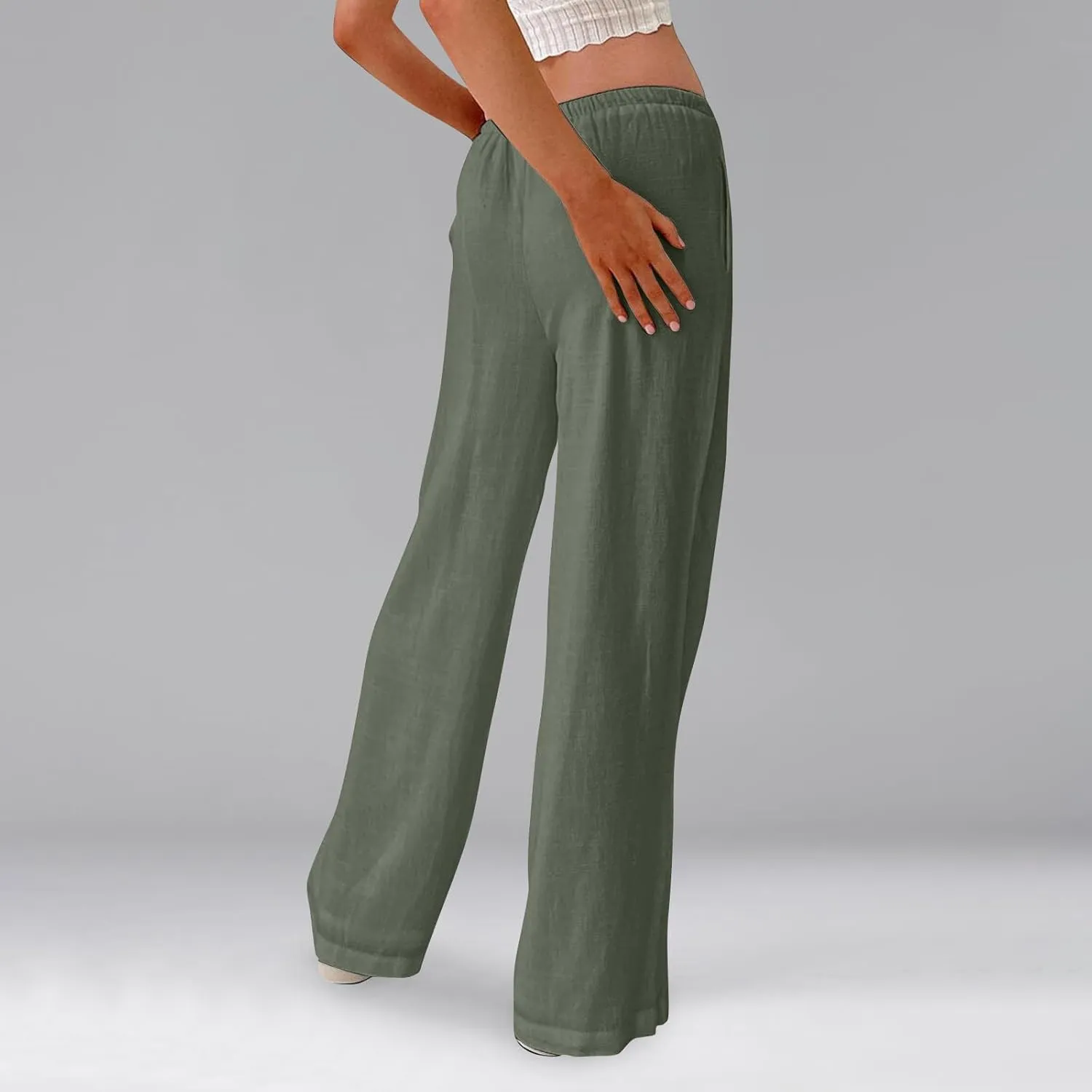 Wide Leg Pants for Women Cotton Linen High Waisted Summer Dressy Pants Casual Button Flowy Pockets Solid Outfits Baggy