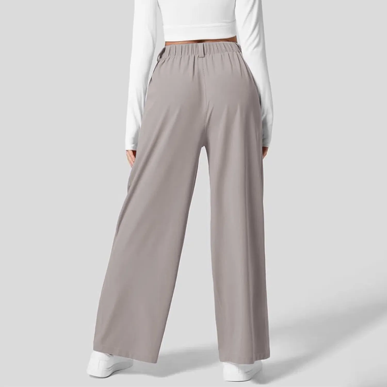 Wide Leg Pants for Women Waffle Knit Casual Palazzo Elastic High Waist Pants Baggy Flowy Dress Trousers with Pockets
