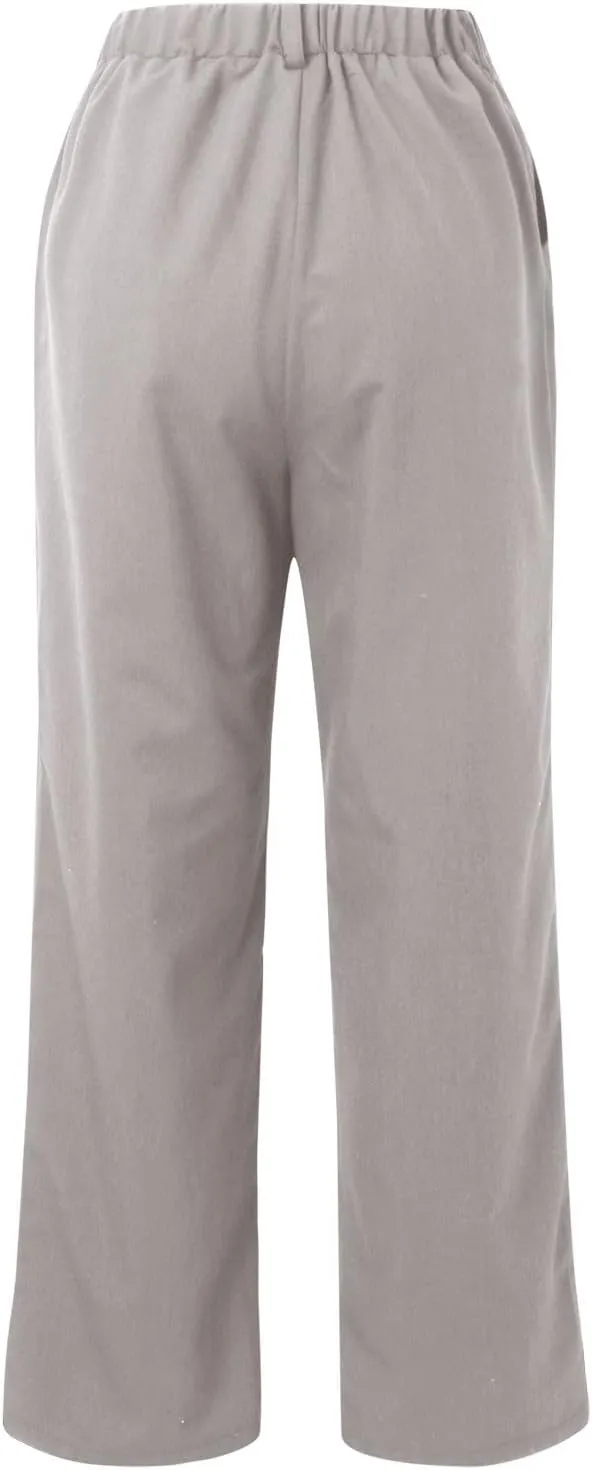 Wide Leg Pants for Women Waffle Knit Casual Palazzo Elastic High Waist Pants Baggy Flowy Dress Trousers with Pockets