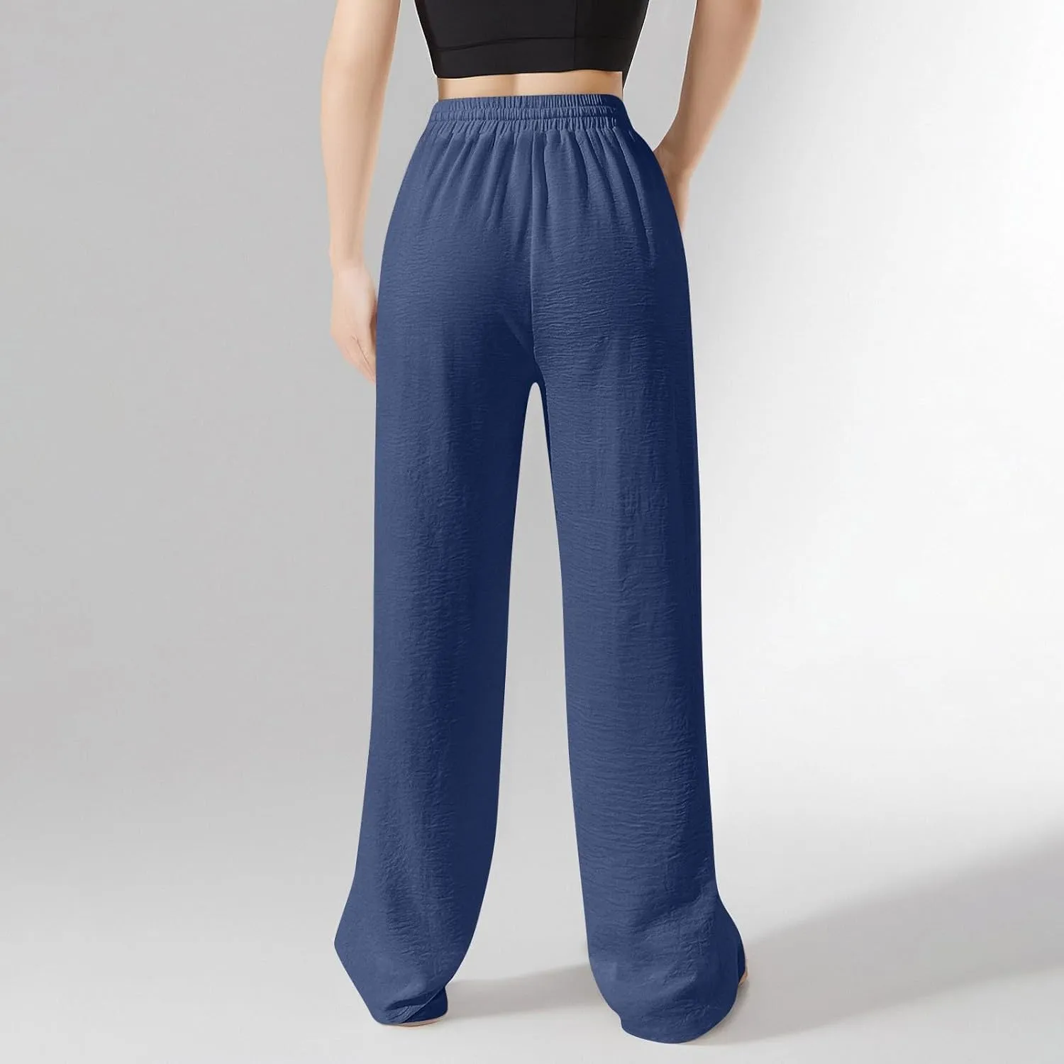 Wide Leg Pants Women Casual Linen Pants Drawstring Elastic Waist Summer Cute Pant Lounge Trouser with Pockets