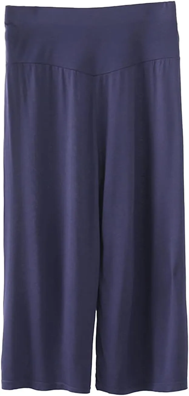 Wide Leg Yoga Capris for Women Casual Loose Soft Cropped Lounge Pant Trousers High Waist Flowy Yoga Pants