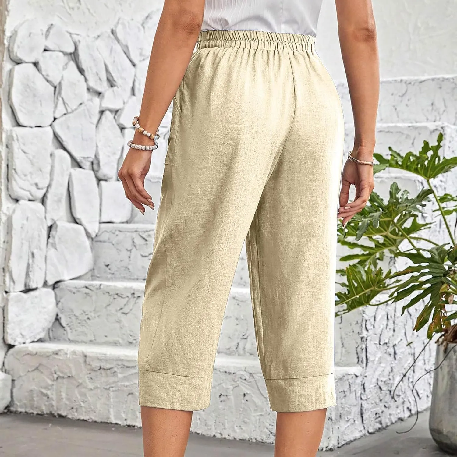 Women Capri Pants Fashion Casual Color Elastic Loose Pants Straight Wide Leg Trousers Vacation Outfits for Women
