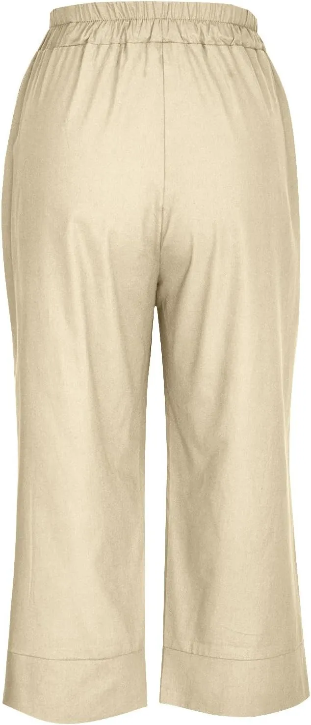 Women Capri Pants Fashion Casual Color Elastic Loose Pants Straight Wide Leg Trousers Vacation Outfits for Women