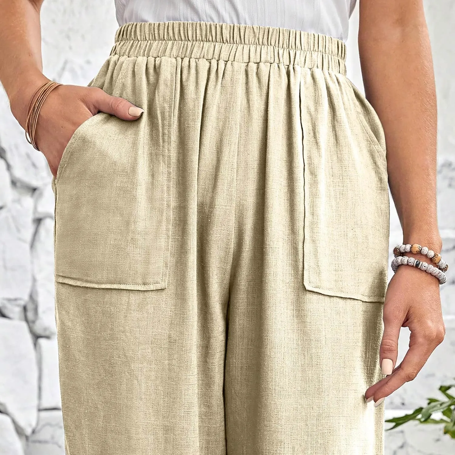 Women Capri Pants Fashion Casual Color Elastic Loose Pants Straight Wide Leg Trousers Vacation Outfits for Women