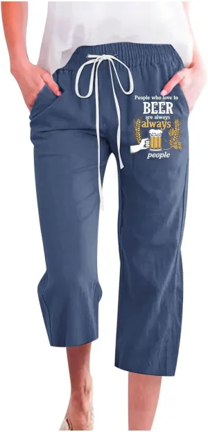 Women Capri Pants Linen 3/4 Pants Wide Leg Capris Lightweight Baggy Cropped Trousers Beach Outfits for Women