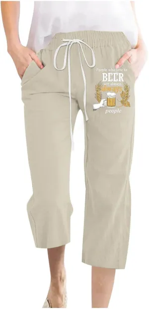 Women Capri Pants Linen 3/4 Pants Wide Leg Capris Lightweight Baggy Cropped Trousers Beach Outfits for Women