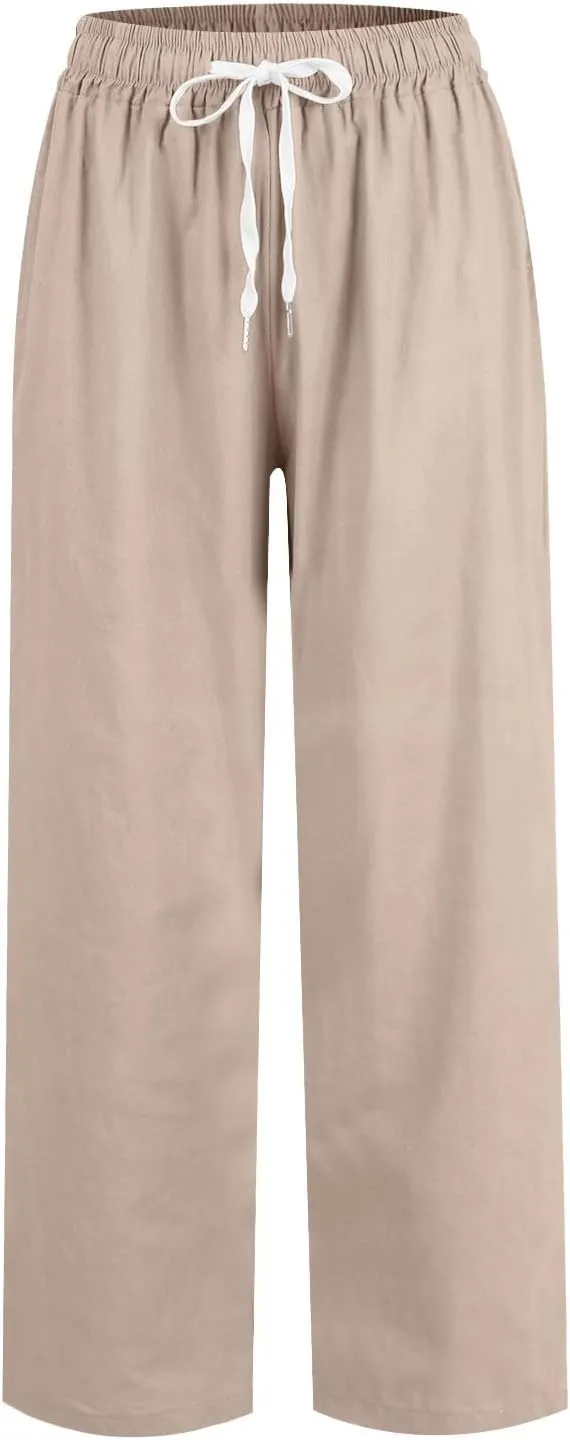 Women Casual High Waist Pants Summer Solid Long Palazzo Pants Beach Trousers Loose Business Work Office Trousers