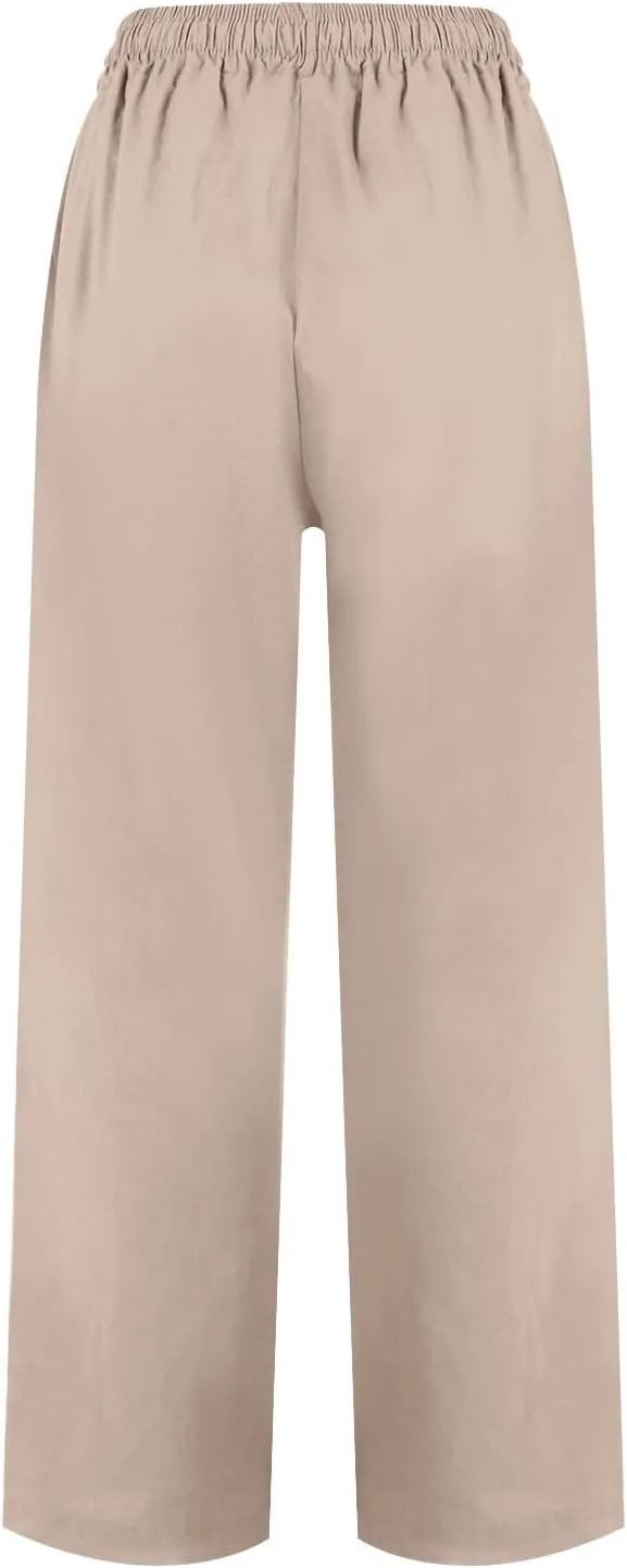 Women Casual High Waist Pants Summer Solid Long Palazzo Pants Beach Trousers Loose Business Work Office Trousers