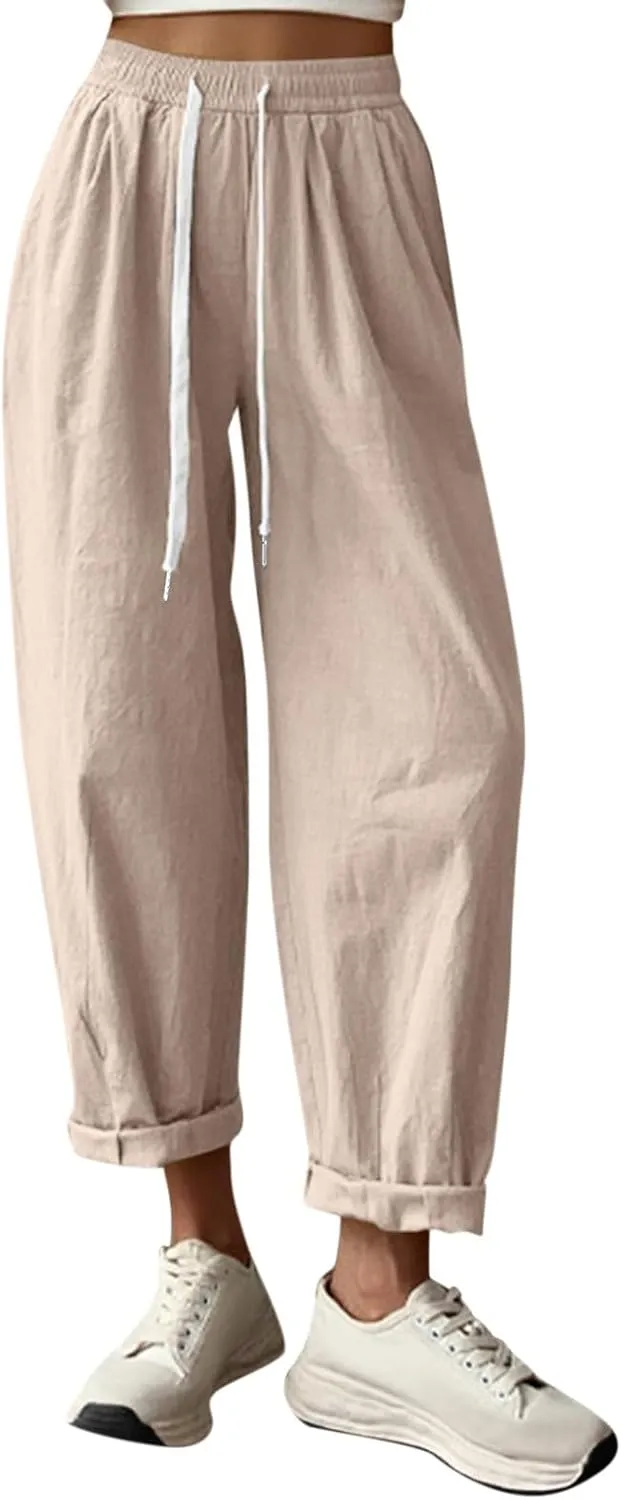 Women Casual High Waist Pants Summer Solid Long Palazzo Pants Beach Trousers Loose Business Work Office Trousers