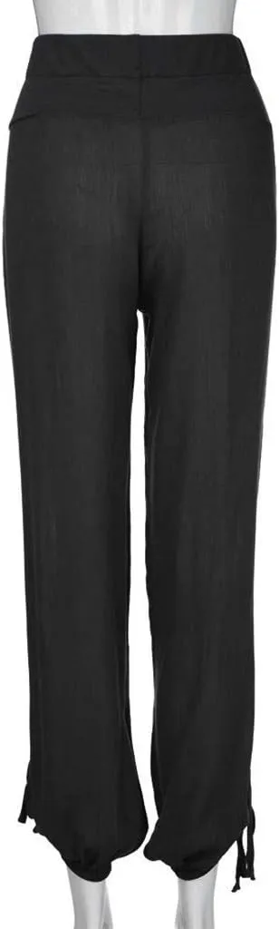 Women Cotton Linen Summer Flowy Pant Trousers High Waist Ankle Length Plus Size Trouser Business Work