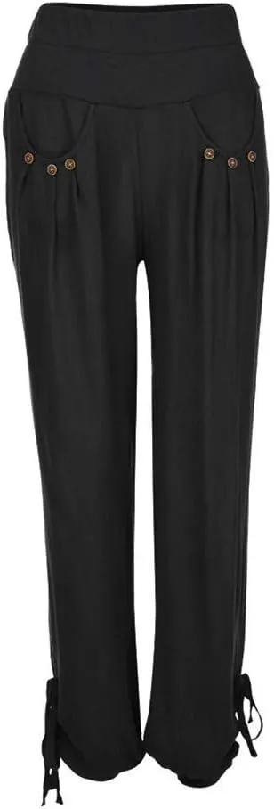 Women Cotton Linen Summer Flowy Pant Trousers High Waist Ankle Length Plus Size Trouser Business Work
