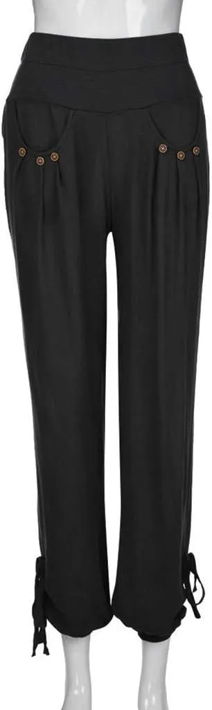 Women Cotton Linen Summer Flowy Pant Trousers High Waist Ankle Length Plus Size Trouser Business Work