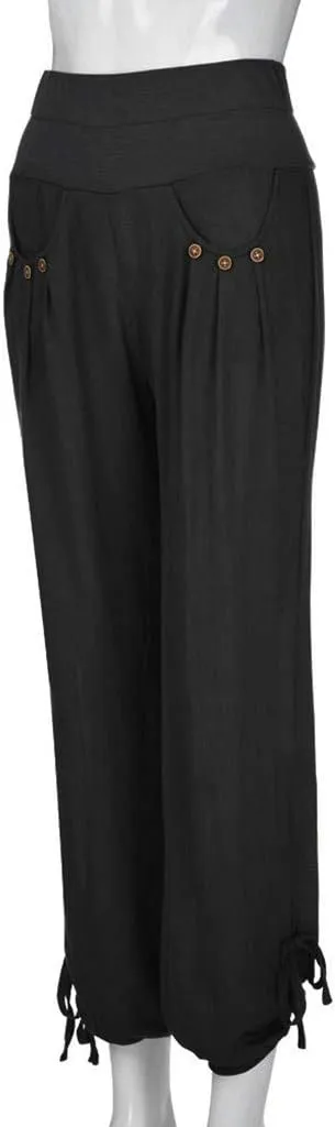 Women Cotton Linen Summer Flowy Pant Trousers High Waist Ankle Length Plus Size Trouser Business Work