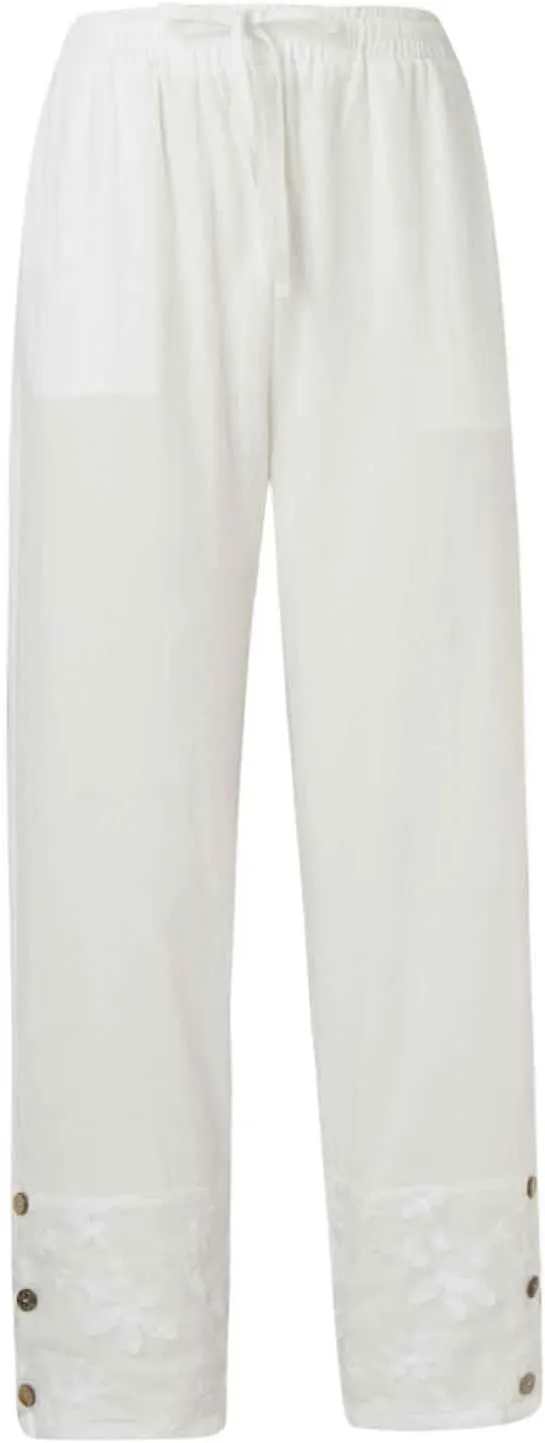 Women Cotton Linen Summer Y2K Fashion Pants Elastic Waist Wide Leg Loose Fit Palazzo Lounge Pants Beach
