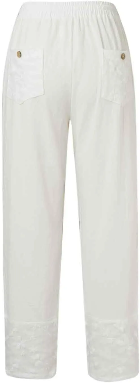 Women Cotton Linen Summer Y2K Fashion Pants Elastic Waist Wide Leg Loose Fit Palazzo Lounge Pants Beach