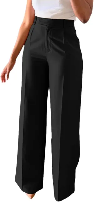 Women High Waist Wide Leg Dress Pants Straight Leg Business Work Slacks Casual Button Down Office Trousers with Pockets