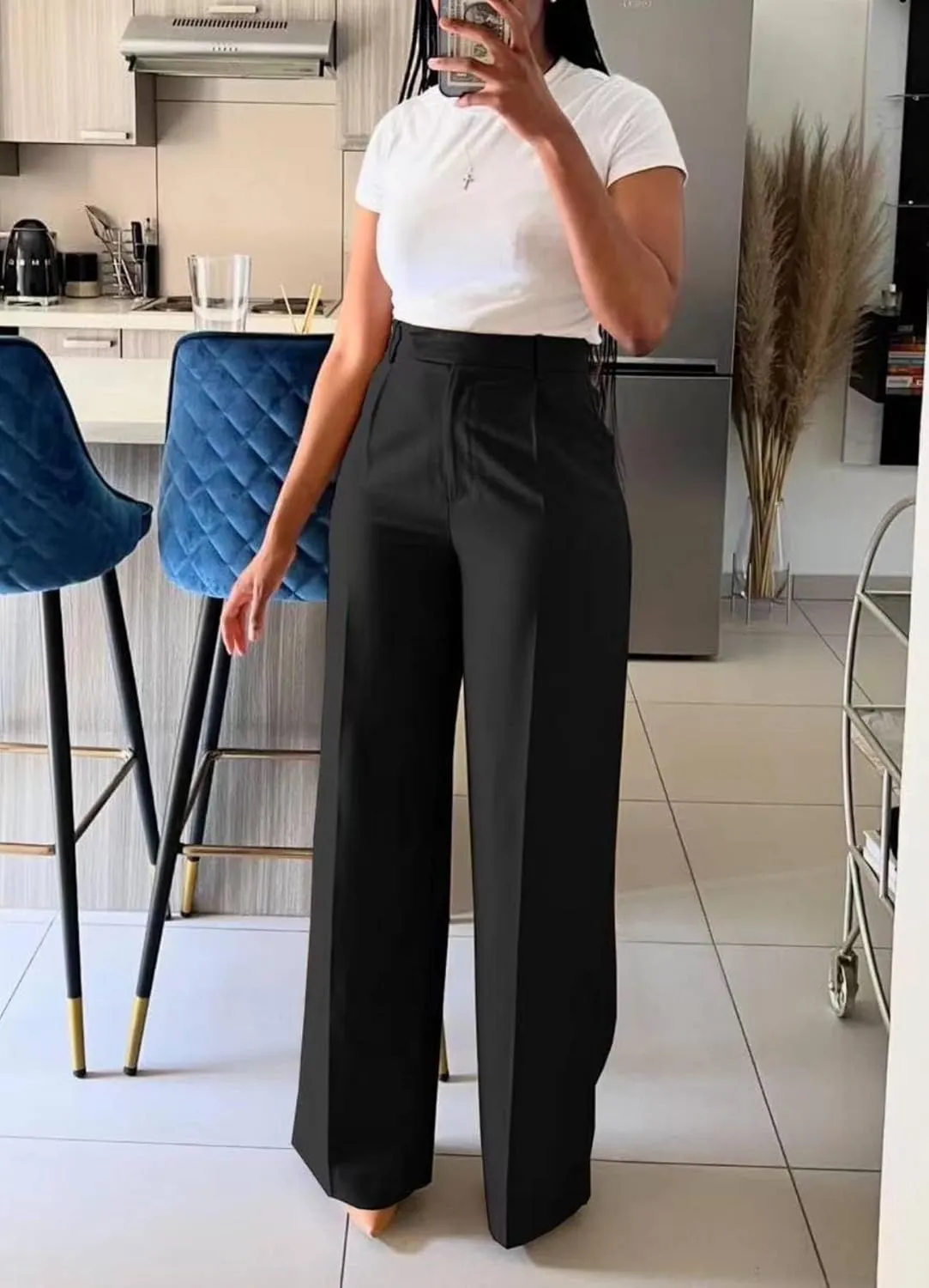 Women High Waist Wide Leg Dress Pants Straight Leg Business Work Slacks Casual Button Down Office Trousers with Pockets