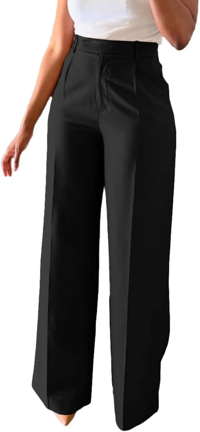 Women High Waist Wide Leg Dress Pants Straight Leg Business Work Slacks Casual Button Down Office Trousers with Pockets