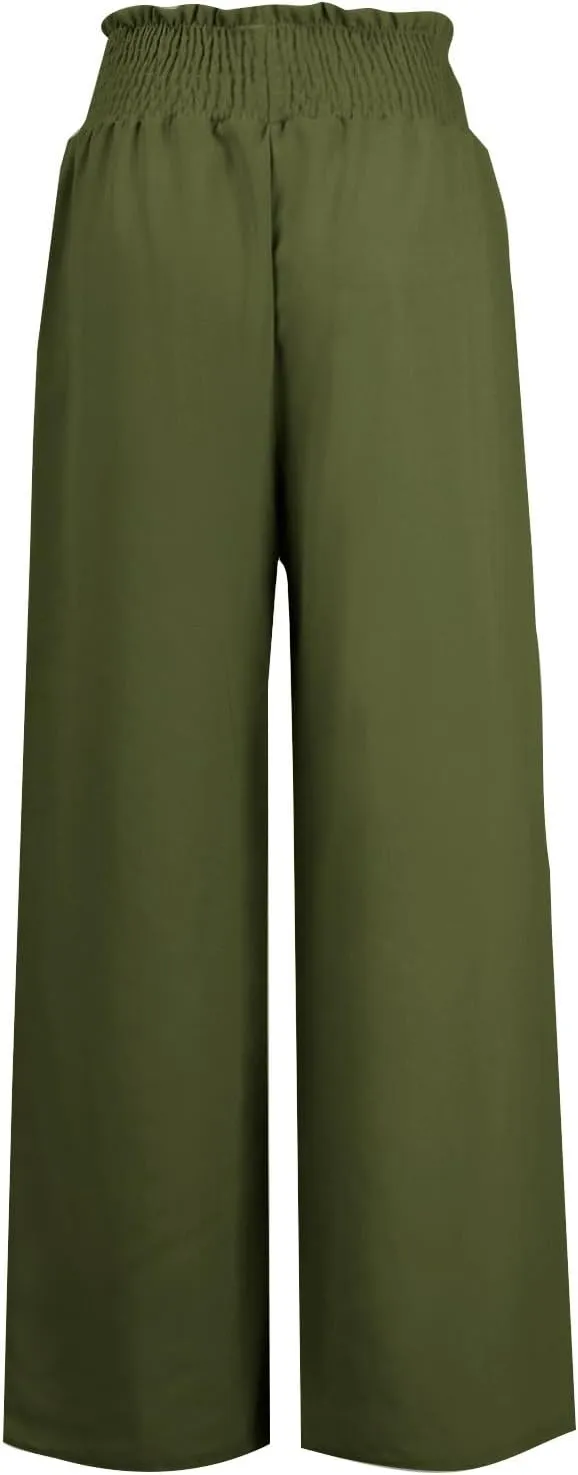 Women Linen Blend Summer Baggy Palazzo Lounge Pants High Waist Ankle Length Slim Fit Palazzo Lounge Pants Travel