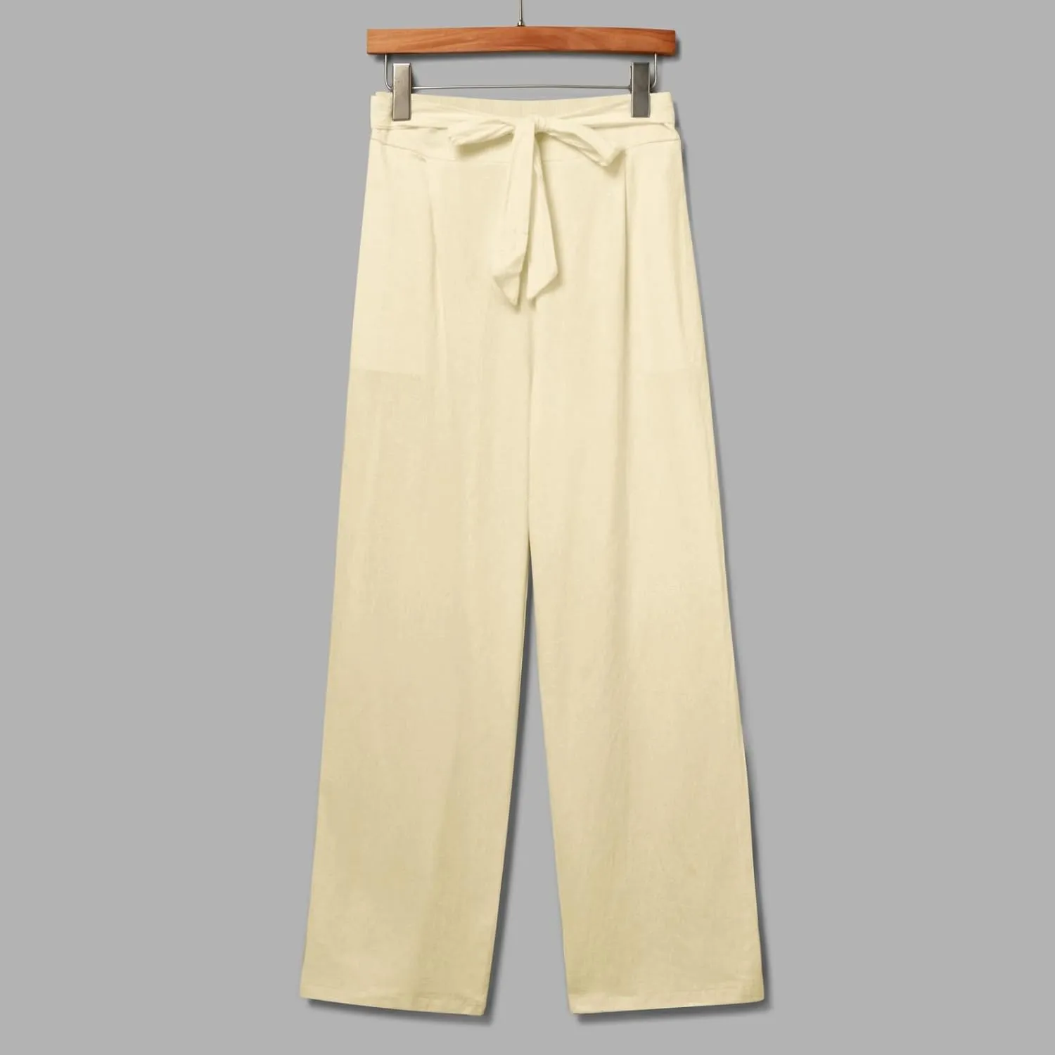 Women Linen Blend Summer Drawstring Pants Elastic Waist Bootcut Plus Size Pant Trousers Vacation