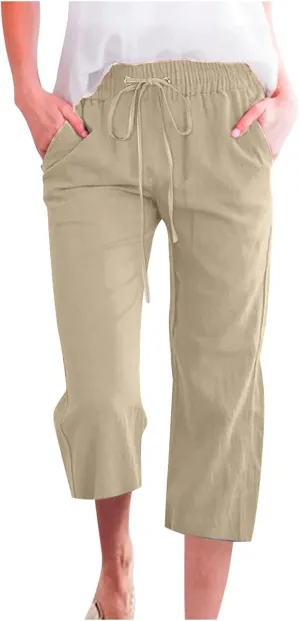 Women Linen Blend Summer Floral Palazzo Lounge Pants Low Waist Wide Leg Slim-Fit Palazzo Lounge Pants Vacation