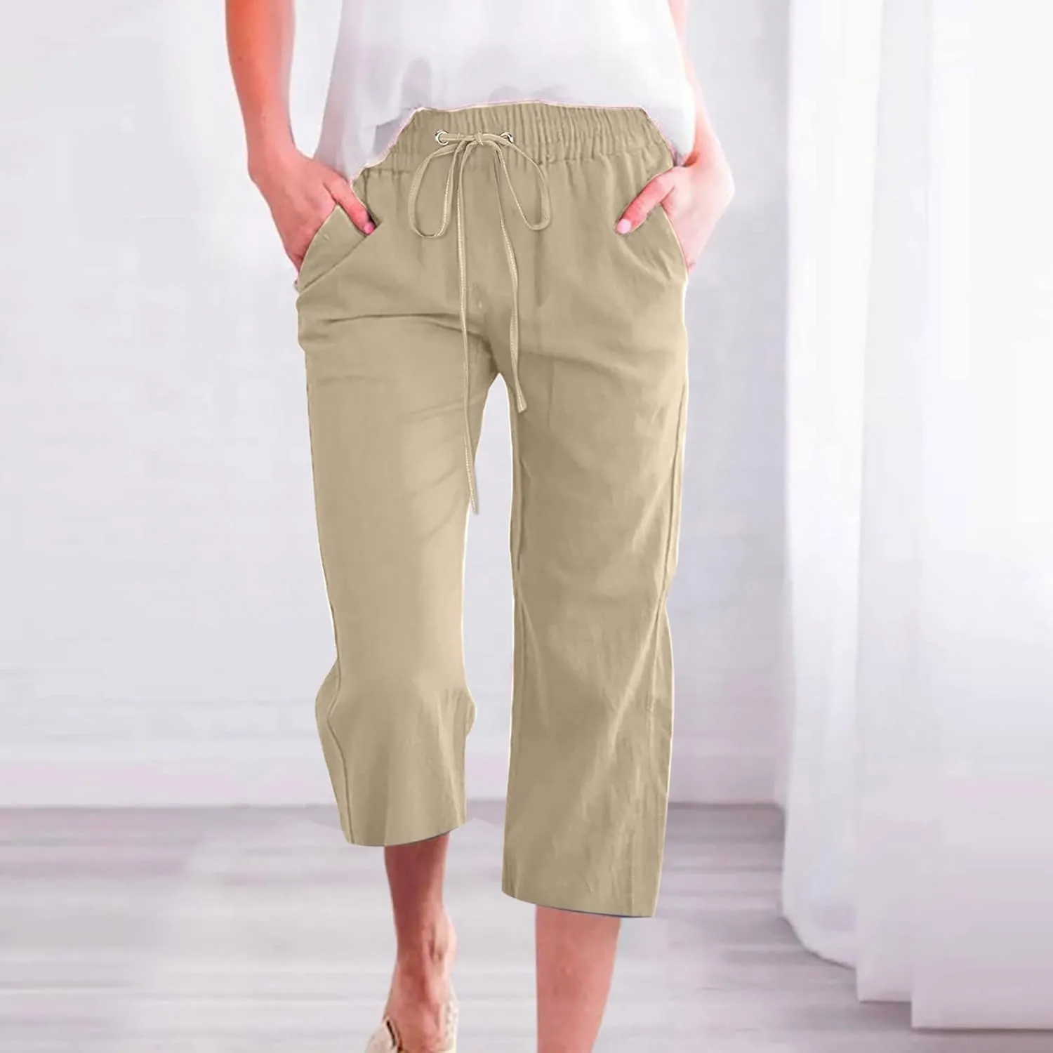 Women Linen Blend Summer Floral Palazzo Lounge Pants Low Waist Wide Leg Slim-Fit Palazzo Lounge Pants Vacation