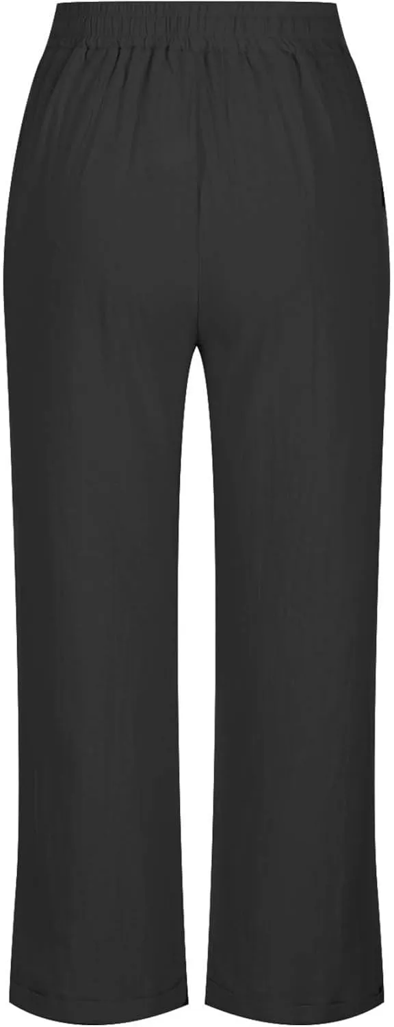 Women Linen Cropped Pants High Waist Comfy Straight Leg Capris Pant Casua Lightweight Loose Ankle Length Work Trousers