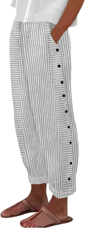 Women Linen Palazzo Pants Summer Boho Wide Leg High Waist Casual Lounge Pant Beach Travel Vacation Outfits