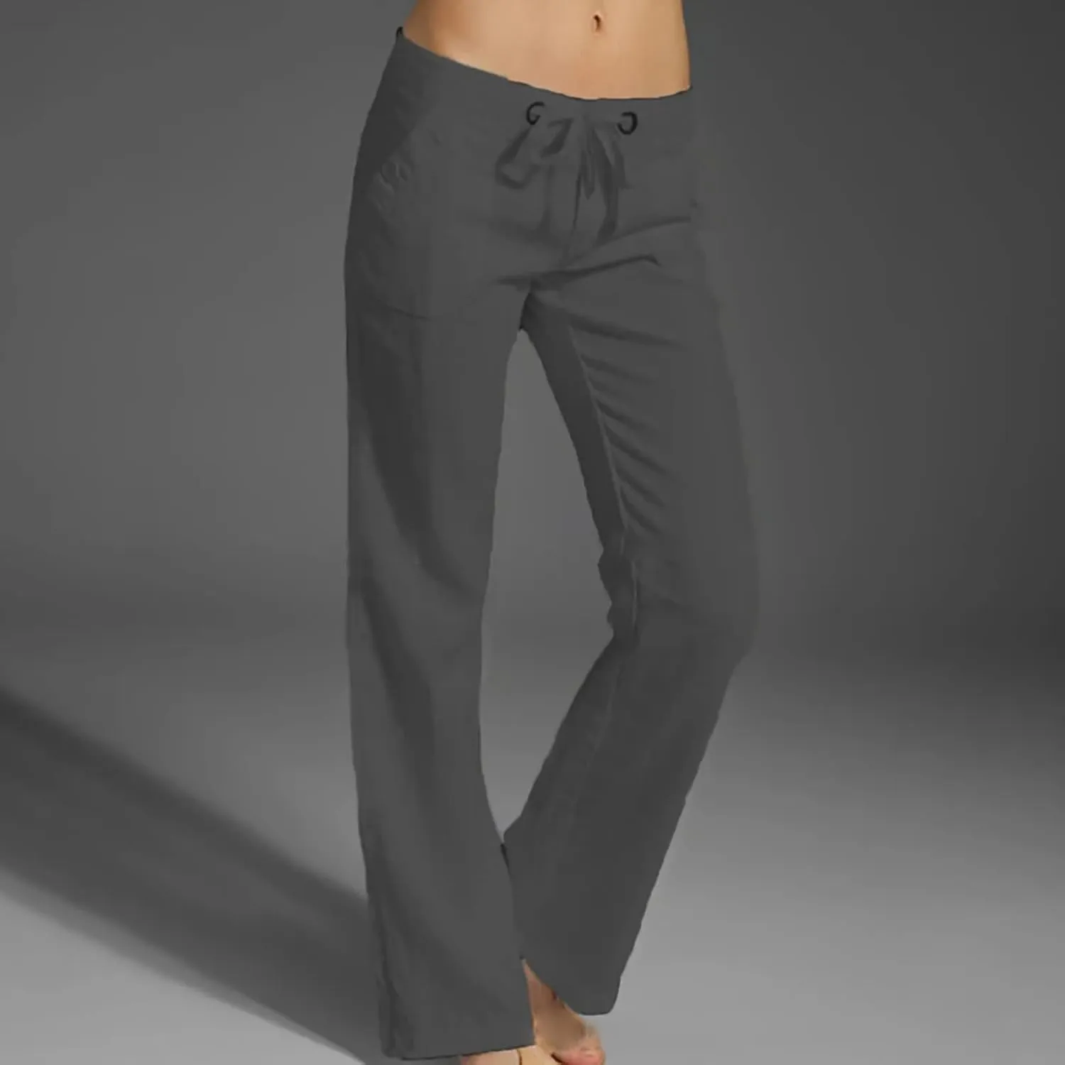 Women Linen Pants 2025 Summer Drawstring High Waisted Wide Leg Pants Lounge Beach Trousers with Pockets
