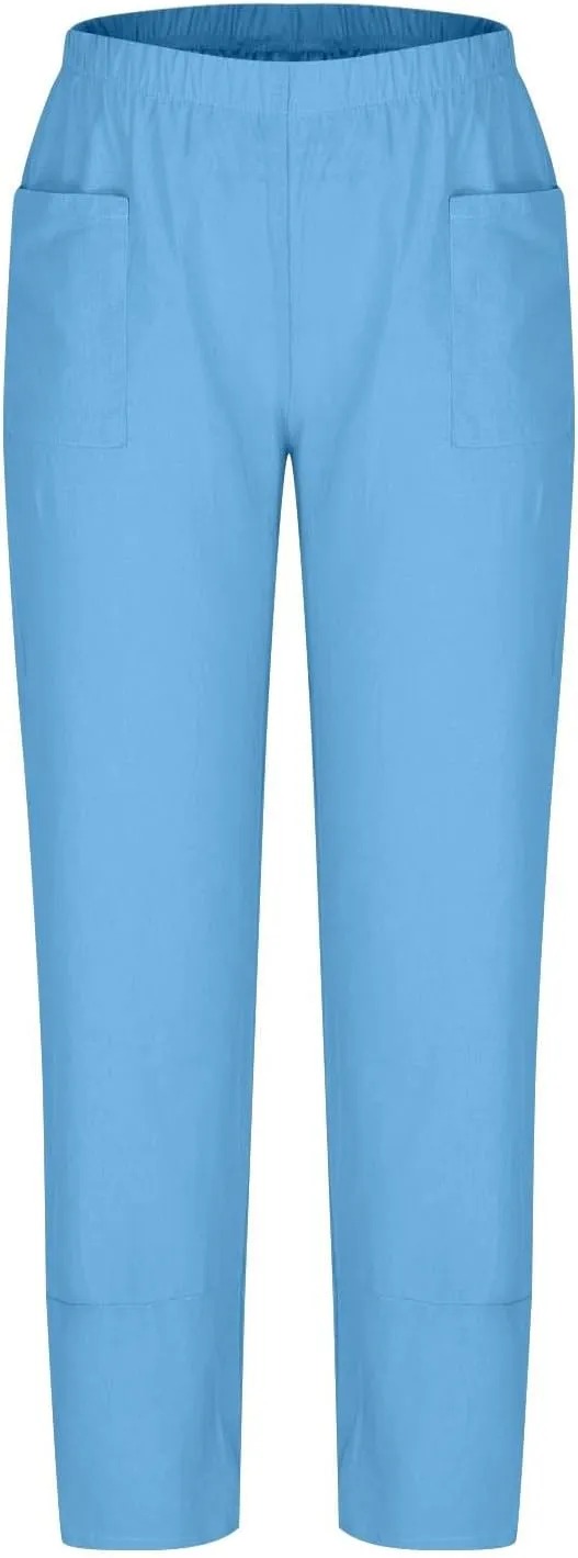 Women Linen Pants 2025 Summer Wide Leg Harem Beach Trousers Casual Loose Fit High Waist Flowy Palazzo with Pockets