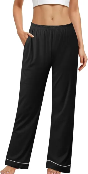 Women Linen Summer Floral Palazzo Pants Elastic Waisted Baggy Stretchy Loose Fit Palazzo Pants Work Business