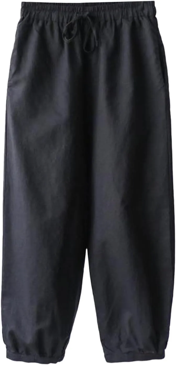 Women Linen Summer Loose Flowy Pant Trousers Low Waist Wide Leg Slim-Fit Palazzo Lounge Pants Work Business