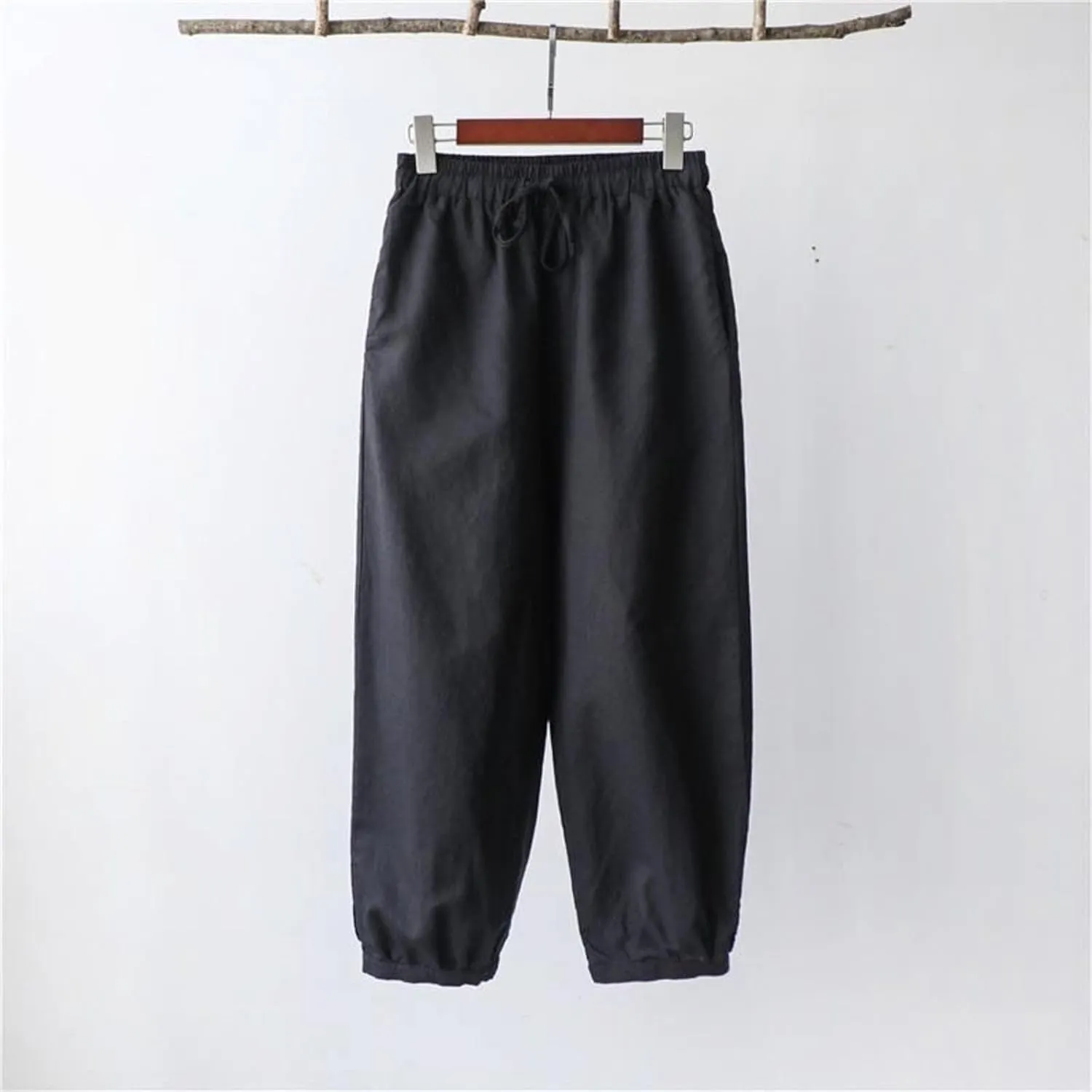 Women Linen Summer Loose Flowy Pant Trousers Low Waist Wide Leg Slim-Fit Palazzo Lounge Pants Work Business