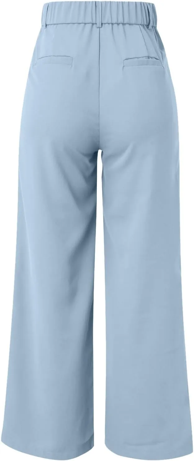 Women Linen Summer Split Flowy Palazzo Pants Low Waist Straight Loose Fit Pant Trousers Office