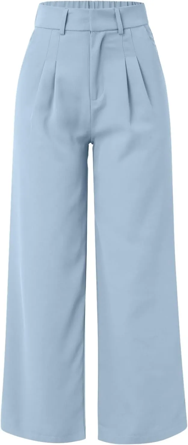 Women Linen Summer Split Flowy Palazzo Pants Low Waist Straight Loose Fit Pant Trousers Office