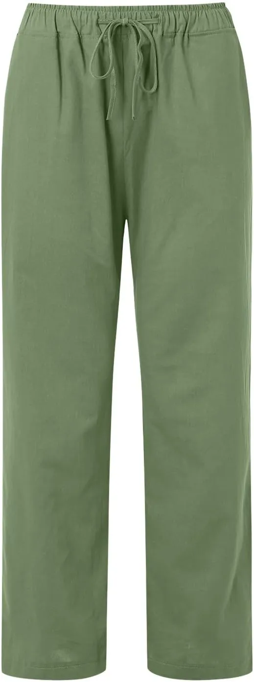 Women Linen Summer Striped Palazzo Pants High Waist Ankle Length Slim Fit Palazzo Pants Beach