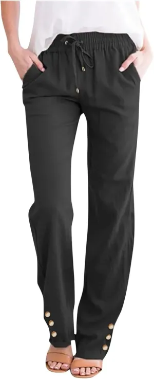 Women Linen Summer Y2K Fashion Pant Trousers Low Waist Stretchy Straight Plus Size Trouser Vacation