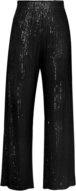 Women Sequins Wide Leg Pants High Waist Sparkle Glitter Trousers Bling Glitter Elastic Loose Flare Bell Bottom Shiny Pants