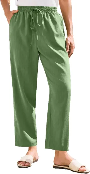 Women Straight Leg Pants Elastic Drawstring Trousers with Pockets 2025 Summer Casual Cotton Linen Beach Lounge Clothes
