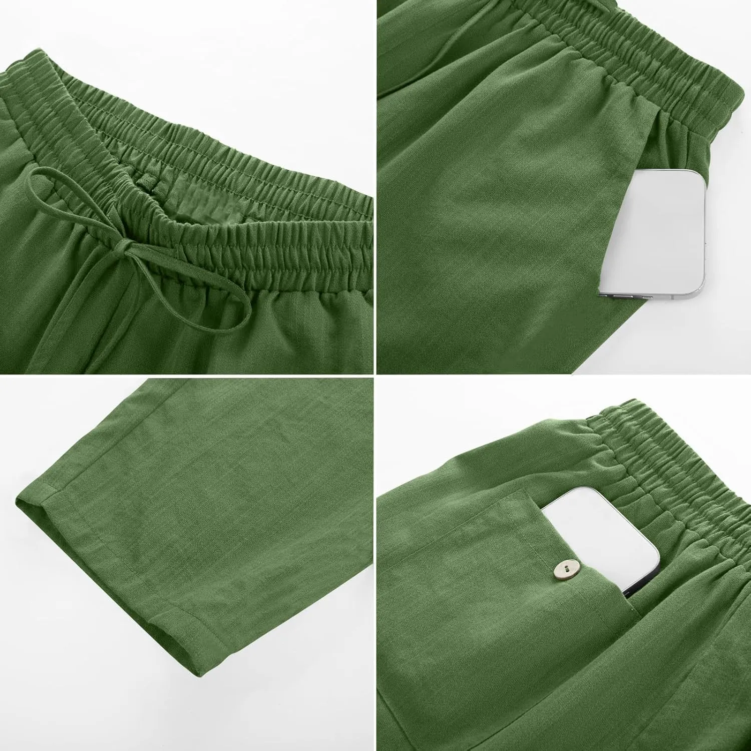 Women Straight Leg Pants Elastic Drawstring Trousers with Pockets 2025 Summer Casual Cotton Linen Beach Lounge Clothes