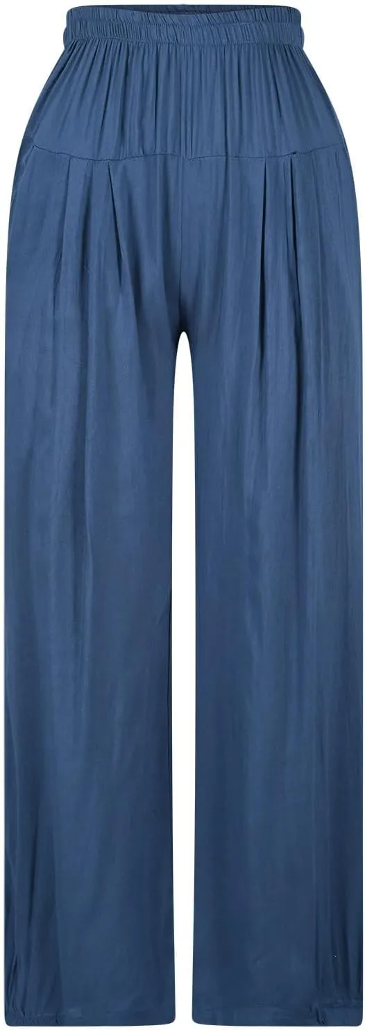 Women Summer High Waisted Haren Pant Trendy Casual Cotton Linen Pants Wide Leg Long Lounge Trouser with Pockets Outfit