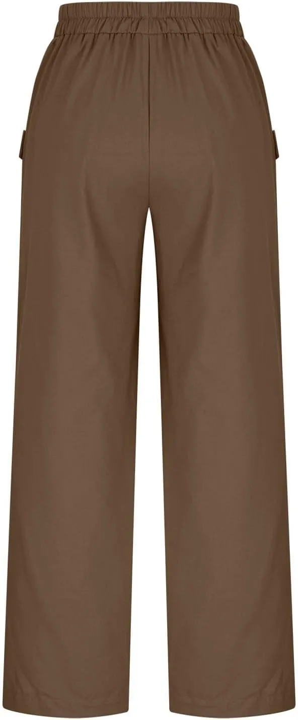 Women Wide Leg Casual Pants Cotton Linen Summer Lightweight Drawstring Elastic Waist Lounge Beach Palazzo with Pockets